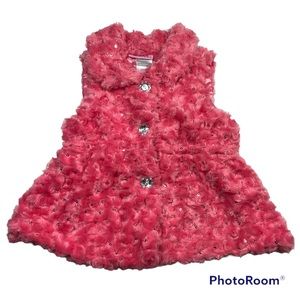 NWOT Young Hearts Pink Fuzzy Sequins Vest Size 3T